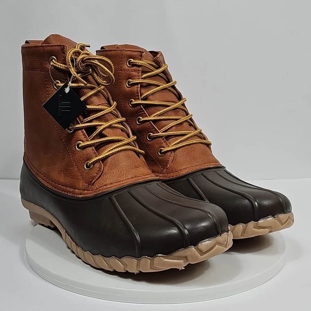 London Fog Tan and Dark Brown Waterproof Lace-Up Duck Boots